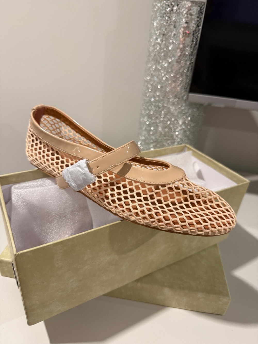 Women’s Nude Mesh Mary Jane Flats